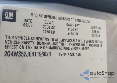 2004 Buick Century из США, поврежденный, VIN 2G4WS52J041196020